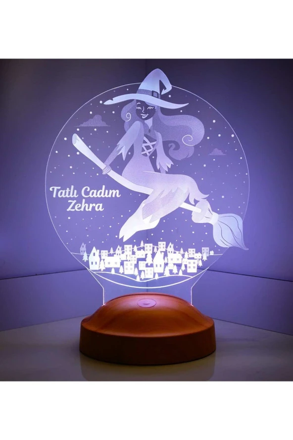 SEVGİ LAMBASI Cadılar Bayramı Temalı Kişiye Özel Tatlı Cadı Gecelambası, 3D Led Lamba, Halloween Dekoratif Lamba ürün görseli 1