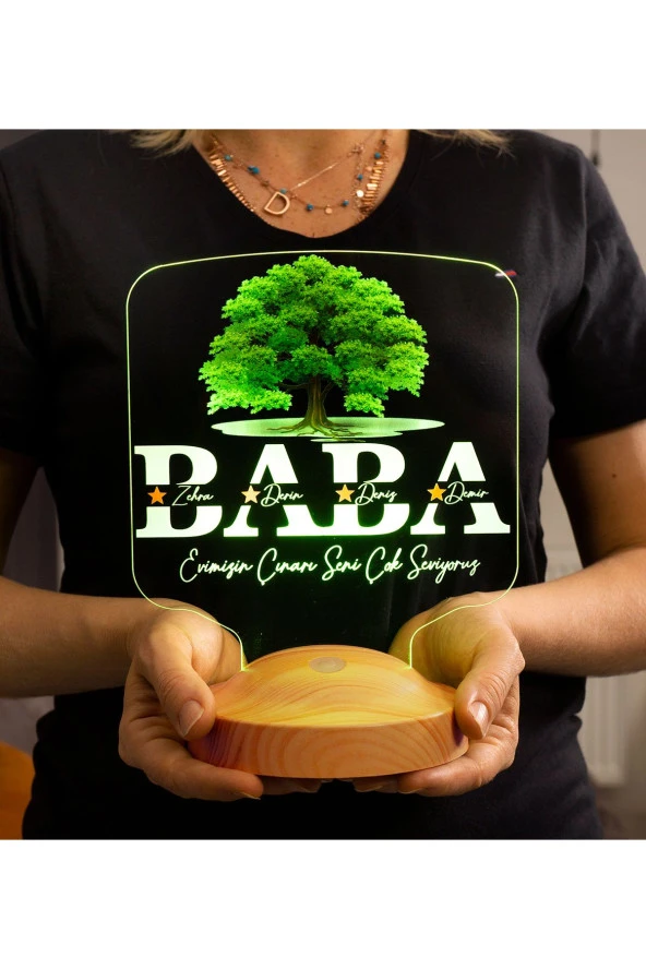 SEVGİ LAMBASI Babalar Günü Hediyesi,  Babaya Hediye, Renkli İsim Yazılı Kişiye Özel 3D Kare Şekilli Led Lamba ürün görseli 1