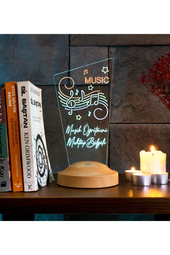 SEVGİ LAMBASI Müzisyen Hediyesi, Müzik Öğretmenine Hediye, Renkli Baskılı Kişiye Özel Led Lamba ürün görseli 1