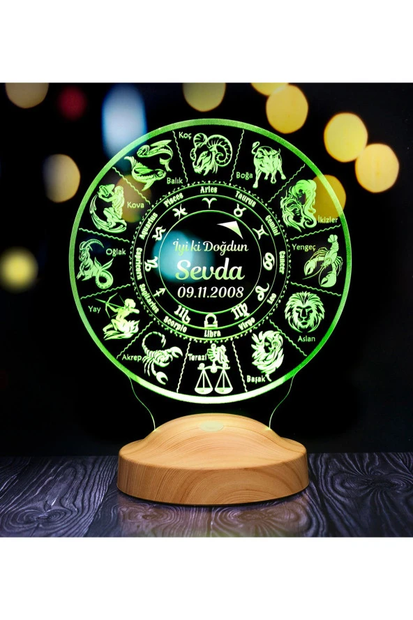 SEVGİ LAMBASI Burç Hediyelik Kişiye Özel Astrolojik Led Lamba ürün görseli 1