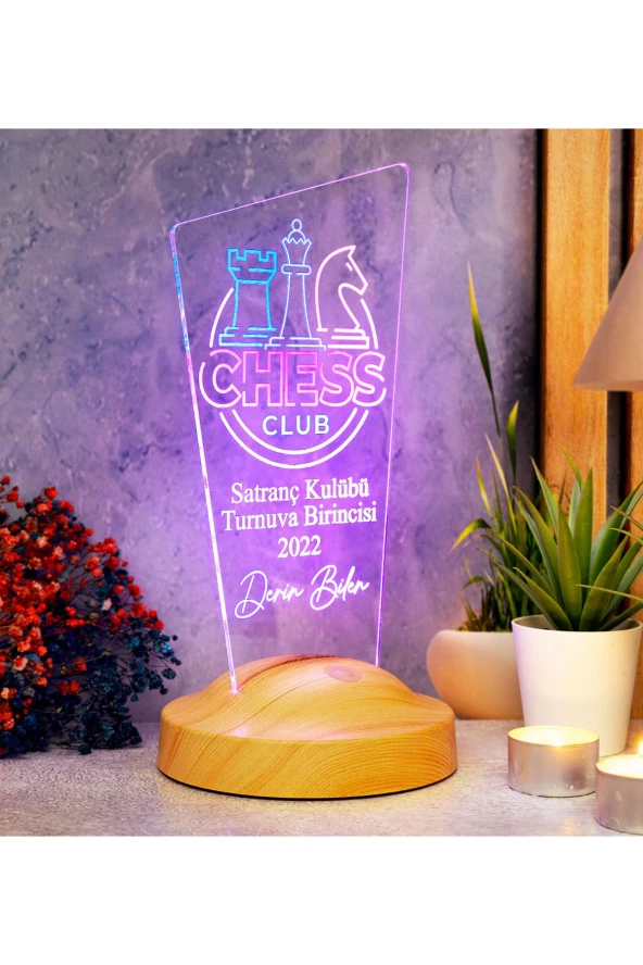 SEVGİ LAMBASI Satranç Turnuvası Kupa Ödül Hediyesi, Öğretmenine Hediye Led Lamba, Chess Renkli Masa Lambası ürün görseli 1
