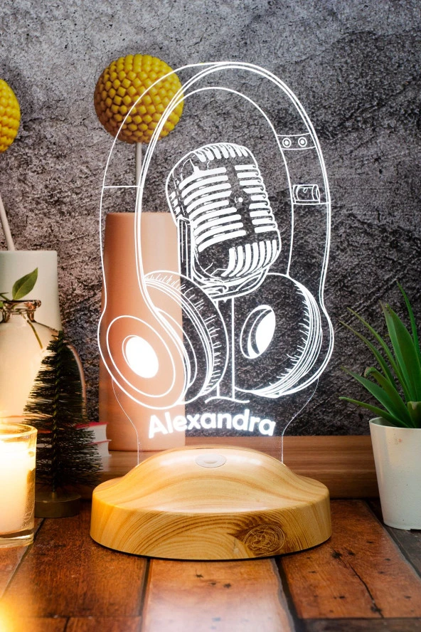 SEVGİ LAMBASI Dj - Müzisyen Hediyesi Kulaklık ve Mikrofon 3D Led Lamba, Ses Sanatçısı, Solist, Headset, Gamer ürün görseli 1
