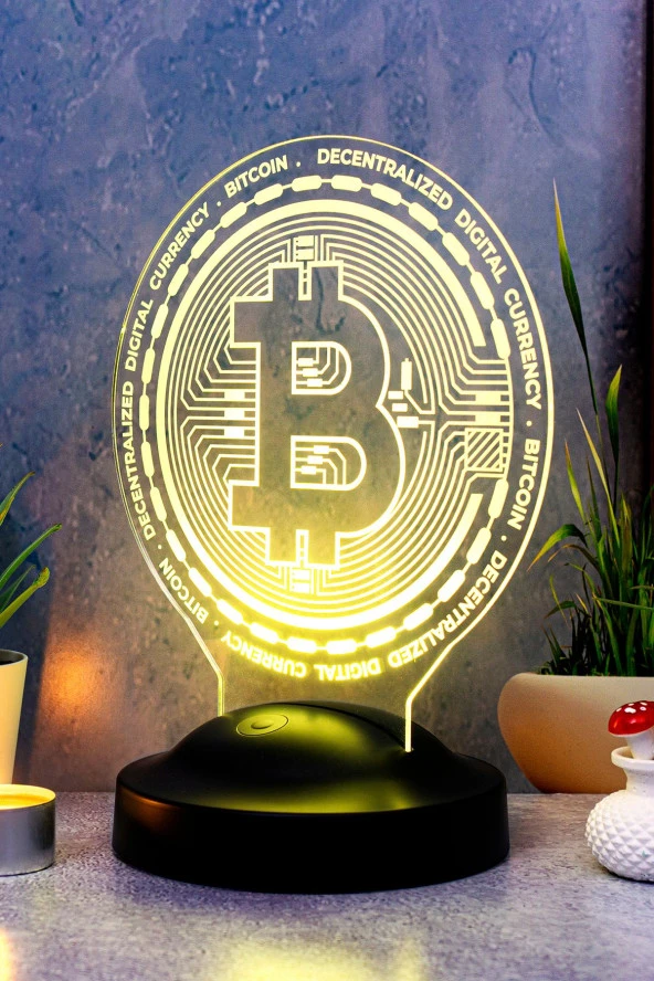 SEVGİ LAMBASI Bitcoin, Bitcoin Sembollü Hediye, Bitcoin Para Jetonu Şeklinde 3D Led Lamba, Kripto Para Logo ürün görseli 1