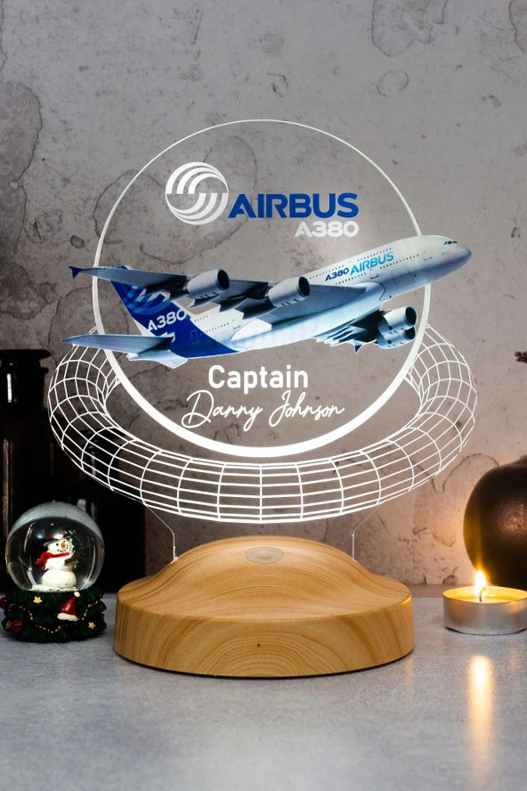 SEVGİ LAMBASI Airbus A380 Yolcu Uçağı Renkli Baskılı Kişiye Özel 3D Led Lamba, Uçak - Pilot Hediyesi ürün görseli 1