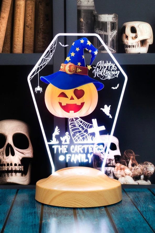 SEVGİ LAMBASI Halloween Şapkalı Bal Kabağı Tasarımlı Cadılar Bayramı Hediyesi, Balkabağı Hediyelik Led Lamba ürün görseli 1