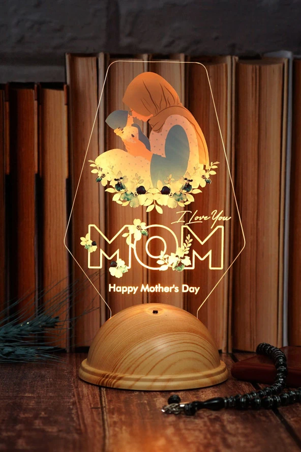 SEVGİ LAMBASI Happy Mother's Day, Tesettürlü Anneye Hediye Led Lamba, Anne Adayına Özel, Ilk Anneler Günü Hediyesi ürün görseli 1