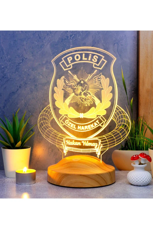 SEVGİ LAMBASI Polis Özel Harekat Gece Lambası,Emniyet Mensuplarına Hediye, Kişiye Özel Polis Temalı 3D Led Lamba, ürün görseli 1