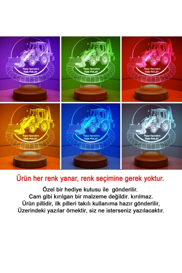 SEVGİ LAMBASI 3D Kepçe Operatörü Hediyesi 3 Boyutlu Led Lamba - Resim 3