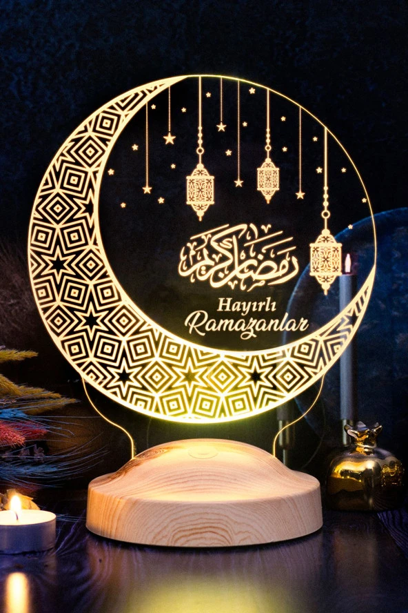 SEVGİ LAMBASI Ramazan Hediyesi Kandilli, Hayırlı Ramazanlar Hilal & Kandil Tasarımlı Led Lamba, Ramazan Led Işıklı ürün görseli 1