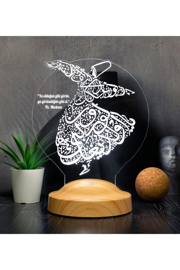 SEVGİ LAMBASI Ramazan Hediyesi, Semazen 3d Led Lamba, Mevlana, Semazen Tasarımlı Gece Lambası, Mevlana Semazenleri ürün görseli 1