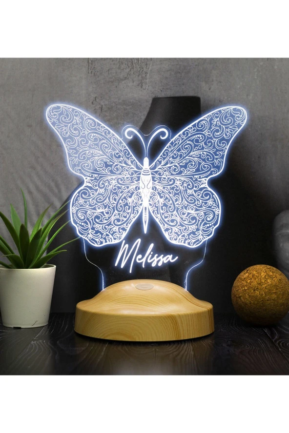Kelebek Led Lamba, Kelebek Tasarımlı 3d Gece Lambası, Kelebek Desenli Led Masa Lambası ürün görseli 1