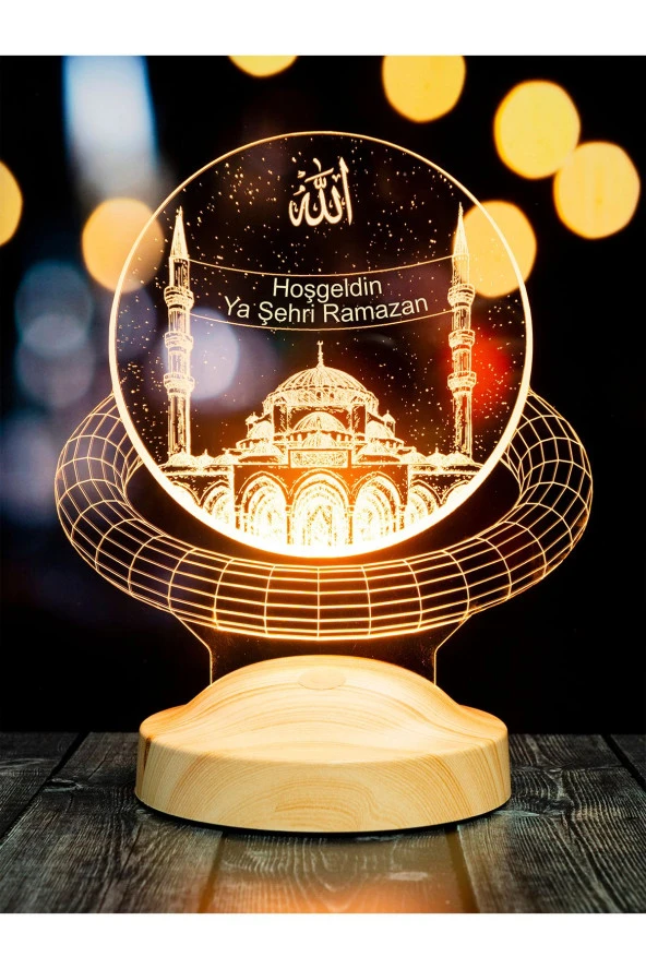SEVGİ LAMBASI Ramazan Hediyesi, Mahya Yazısı Hoşgeldin Ramazan Camii Dini Hediye Led Lamba, Işıklı Ramazan Süsü ürün görseli 1