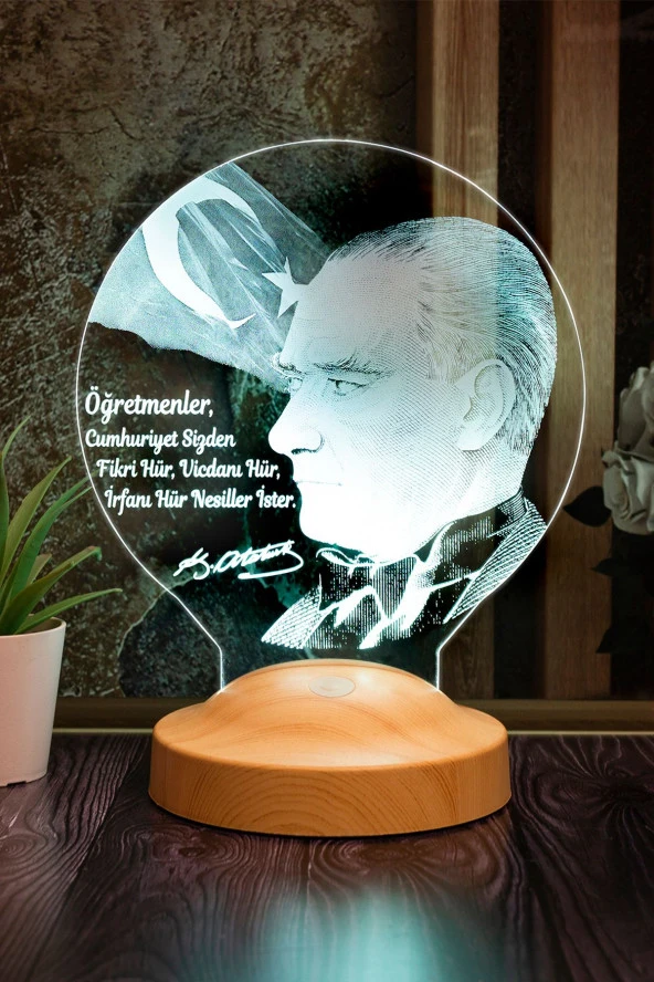 SEVGİ LAMBASI Cumhuriyetin 100. Yılı Hediyesi Öğretmen Hediyesi Atatürk Sözleri Led Lamba, Mustafa Kemal Atatürk ürün görseli 1
