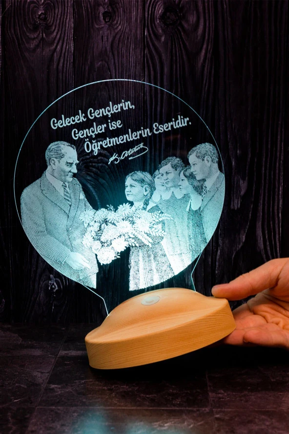 SEVGİ LAMBASI Baş Öğretmen Mustafa Kemal Atatürk Ve Öğrenciler, Öğretmene Hediye Atatürk Sözleri Led Lamba ürün görseli 1