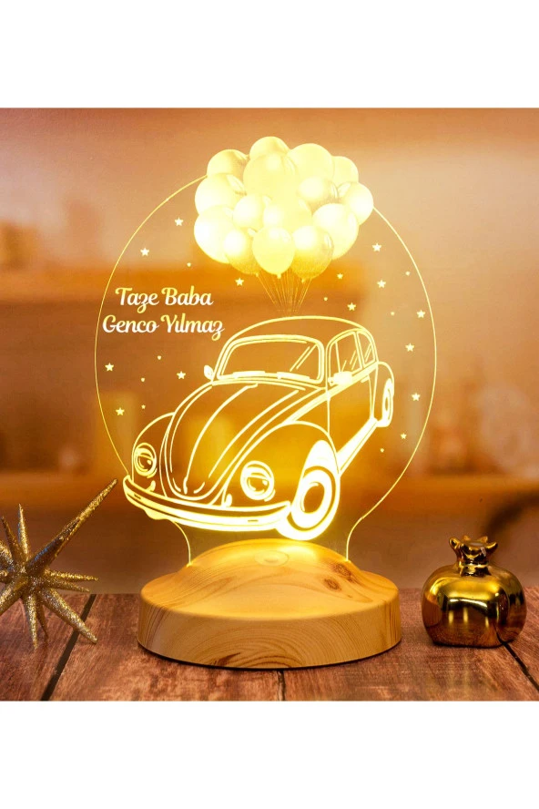 SEVGİ LAMBASI Vosvos Araba Volkswagen Beetle Hediyesi, Araba Hayranlarına Babaya Doğum Günü Hediyesi Led Lamba ürün görseli 1