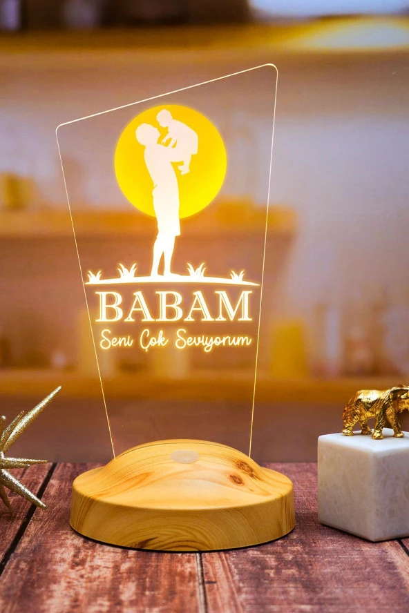 SEVGİ LAMBASI Babaya Hediye, Babalar Günü Hediyesi, Babama Hediye, Baba, Çocuk Ve Güneş Figürlü Led Lamba Totem ürün görseli 1