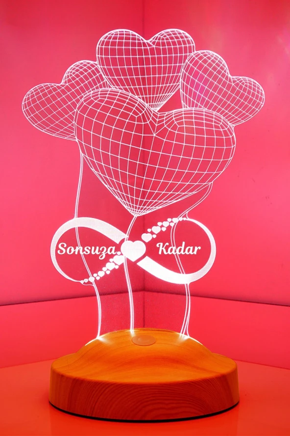 SEVGİ LAMBASI Eşe Hediye, Hediyesi, Balon Kalpler Sonsuzluk Hediye, 3d Sevgiliye Hediye Led Lambası ürün görseli 1