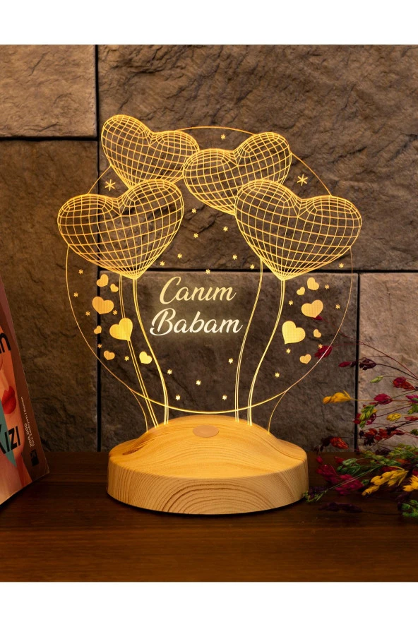 SEVGİ LAMBASI Babalar Günü Hediyesi, Babaya Hediye, Canım Babam Hediyesi 3 Boyutlu Balon Kalpler Küre Led Lamba ürün görseli 1