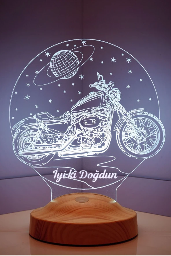 SEVGİ LAMBASI Motosiklet Chopper, Motor Hayranına Doğum Günü Hediyesi, Cruiser, Motosiklet Figürlü 3d Led Lamba ürün görseli 1