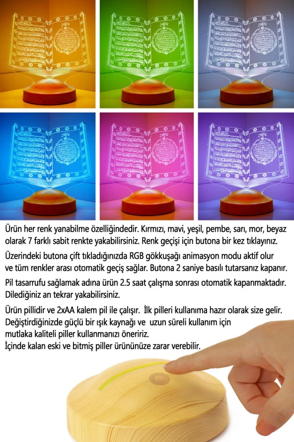 SEVGİ LAMBASI  Dini Hediye Kuranı Kerim Led Lamba, Işıklı Ramazan Süsü Led Lamba ürün görseli 1