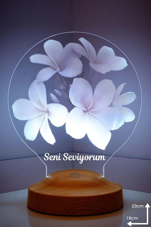 SEVGİ LAMBASI Sevgiliye Çiçek Hediyesi, Plumeria Çiçeği Hediyesi Led Lamba, Seni Seviyorum Yazılı ürün görseli 1