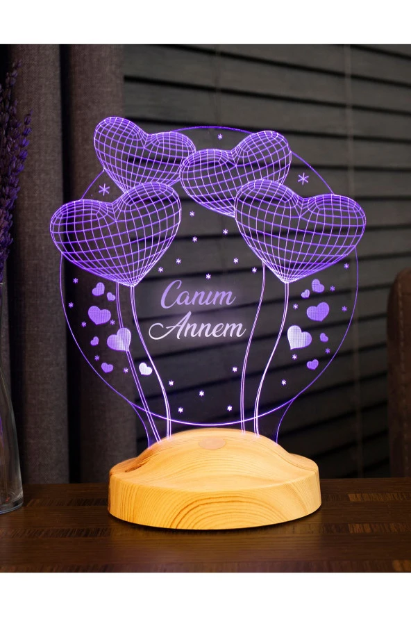 SEVGİ LAMBASI Anneler Günü Hediyesi, Canım Annem, 3 Boyutlu Balon Kalpler Küre, 3d Led Lamba ürün görseli 1