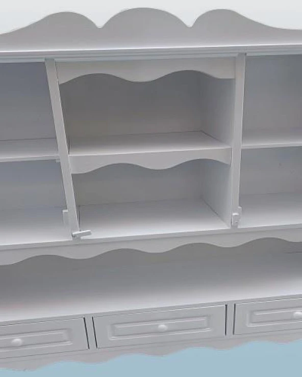 Hobi ADN 90353 Dekoratif Mutfak Dolap 3Çekm Terek MDF Parlak Beyaz lake El Yapım ürün görseli 1