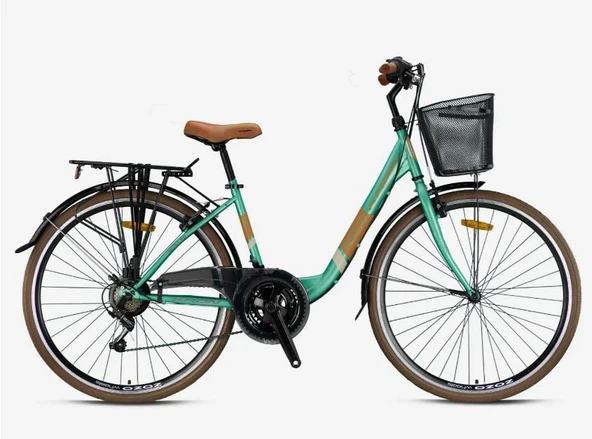 Kron TETRA 3.0 - 28 Jant City Bike - 15' - 21 Vites - V.B. - Mint Yeşili-Kahverengi/Bej ürün görseli 1