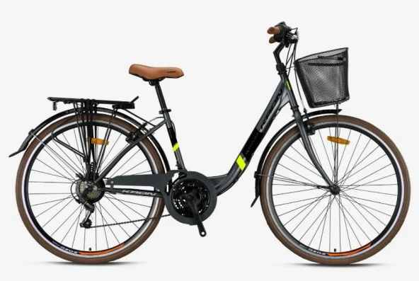 Kron TETRA 3.0 - 28" City Bike - 15' - 21 Vites - V.B. - Mat Füme-Siyah/Neon Sarı ürün görseli 1