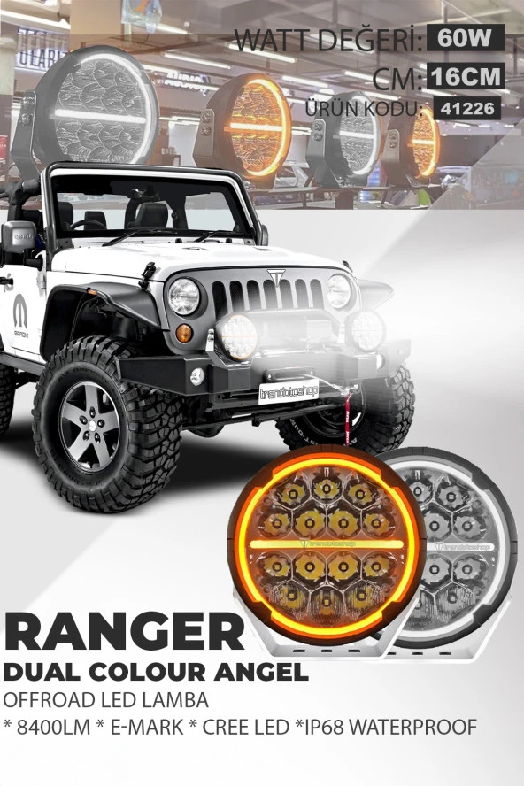 Ranger 6.5'' Angellı 60W 14 Led Turuncu Beyaz DRL Mercek Far rFRGH ürün görseli 1