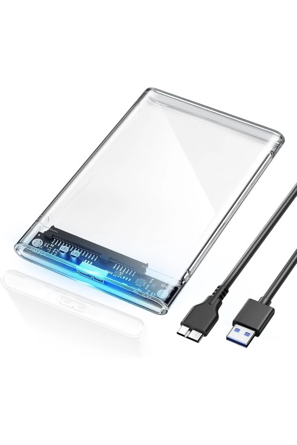 Yeni Vidasız Sürgülü 2.5" USB 3.0 Harici SSD Harddisk Şeffaf Taşınabilir HDD Kutusu Transparan ürün görseli 1