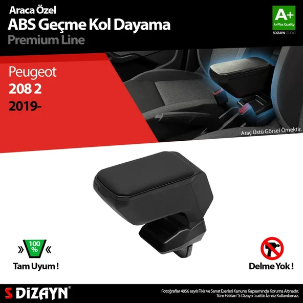 S-Dizayn Peugeot 208 2 Kol Dayama Kolçak Geçmeli ABS Siyah 2019 Üzeri A+Kalite ürün görseli 1