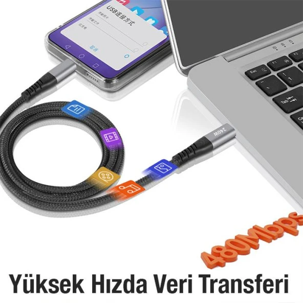 Zhltools 240W Type-C to Type-C Hızlı Şarj ve Data Kablosu - Resim 4