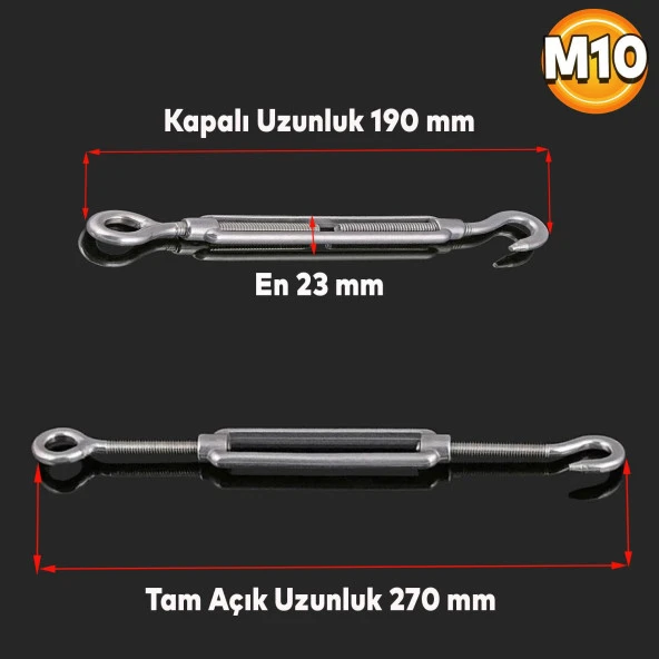 Gerdirme Çelik Kanca Yük Halat Galvenizli Paslanmaz M10 ürün görseli 1