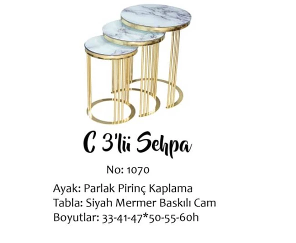 Brc Eko  13385 C Zigon eyaz Mermer Desen Gold Pirinç Kaplama Metal Ayak El Yapım ürün görseli 1