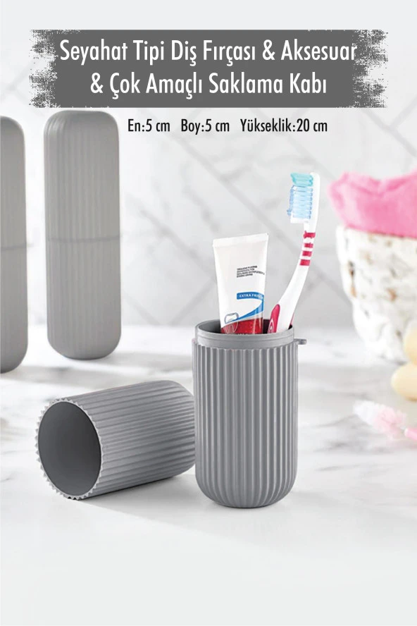 Gri Seyahat Tipi Diş Fırçası & Aksesuar Kutusu & Çok Amaçlı Saklama Kabı ürün görseli 1