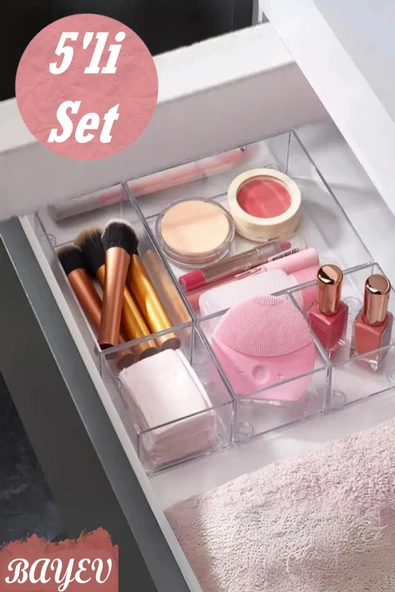 Lv 215 5 Parça Çekmece Içi Ayarlanabilir Düzenleyici Set Takı Ve Makyaj Kutusu Kalem Organizer ürün görseli 1