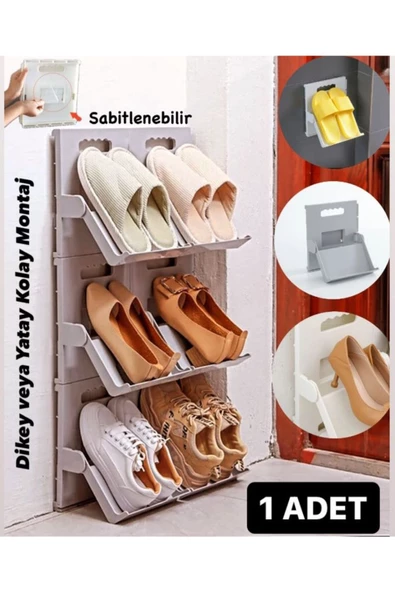 1 Adet Lyon Gri Ayakkabı Rafı Dikey Istif Banyo Terlik Kutusu Ayakkabılık Raf Kapı Önü ürün görseli 1