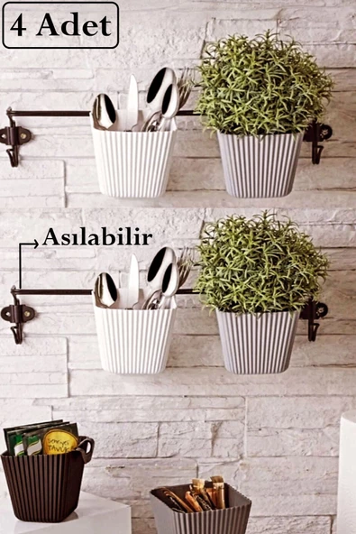 4 Adet Asılabilir Dekoratif Kaşıklık Baharatlık ve Çiçeklik Kaktüs Saksısı ürün görseli 1