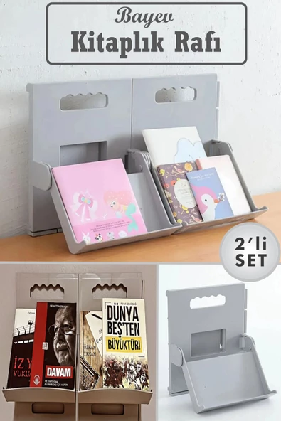2'li Gri Kitaplık Kitap Dergi Rafı Gazetelik Kütüphane ürün görseli 1