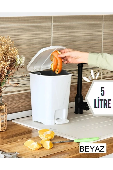 5 Litre Beyaz Kare Pedallı Çöp Kovası - Mutfak Tezgah Üstü, Banyo Ve Ofis İçin Çöp Kovası ürün görseli 1