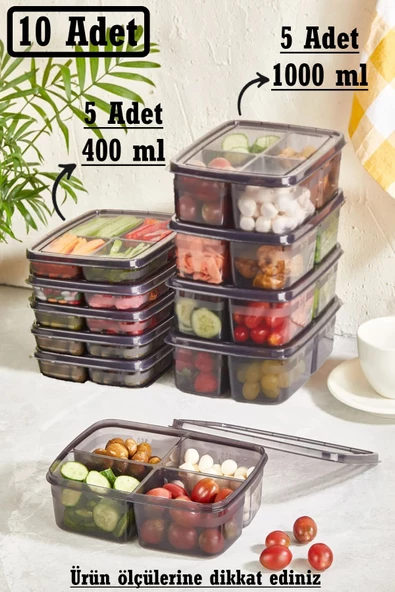 Füme 10 Adet 2 Boy 5 5 Bölmeli Saklama Kabı Seti (5 Adet 400 ml 5 Adet 1000 ml ) Buzluk Düzenleyici ürün görseli 1
