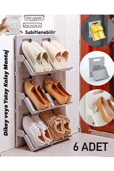 6 Adet Mescit Ve Anaokulu Lyon Ayakkabılık Gri Dikey Raf - Abdesthane Cami Ayakkabı Terlik Rafı ürün görseli 1