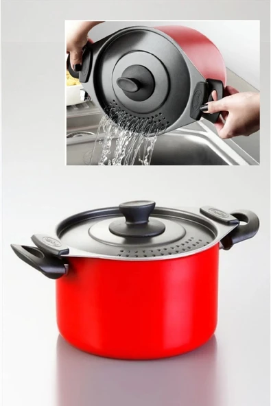 Makarna Mantı Tenceresi Kırmızı 20 Cm Özel Kapaklı Makarna Tenceresi Pasta Spagetti Iftarda Makarna ürün görseli 1