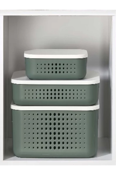 Bubble Yeşil 3 'lü Düzenleyici Set Dolap Içi Kapaklı Saklama Kutusu Storage 13 - 6,8 - 3,2 Lt ürün görseli 1