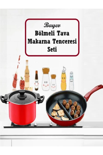Ramazan İftar Sahur Seti 30 cm Çift Bölmeli Tava + Makarna Tenceresi Süzgeçli ürün görseli 1