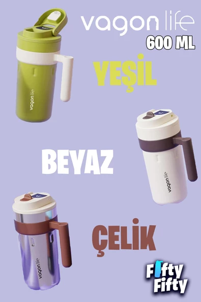 Vagonlife 600 ML LED Sıcaklık Göstergeli Akıllı Çelik Termos Kulplu -Kahve Bardağı-Mug-FFVGN2009 ürün görseli 1