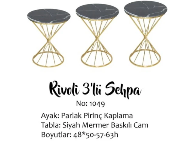 Brc RİVOLİ 14069 Zigon Metal Gold Renk kaplama Siyah Mermer temper cam El yapım ürün görseli 1