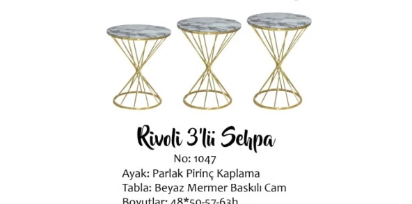 Brc RİVOLİ 14067 Zigon Metal Gold Renk kaplama Beyaz Mermer temper cam El yapım ürün görseli 1