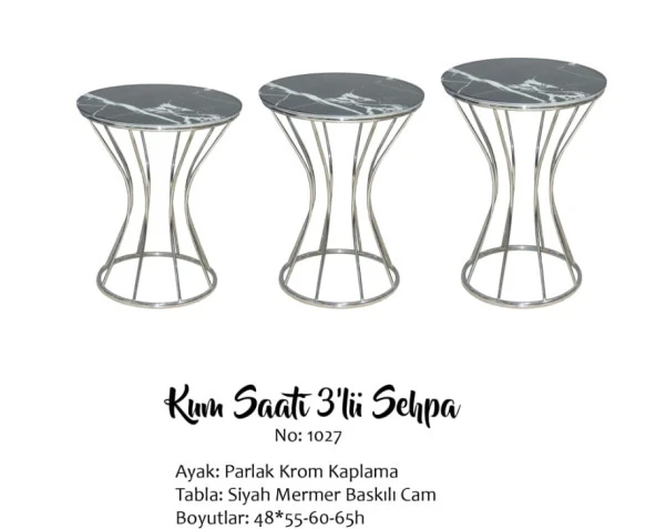Brc KUM SAAT 14066 Zigon Metal KROM Renk kaplama Siyah Mermer temper cam El yapım ürün görseli 1